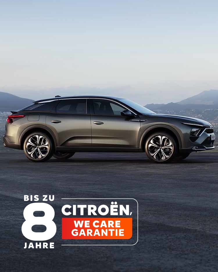 Zwei Citroën C5 X parken vor einer Bergkulisse. Ansicht von schräg hinten und von der Seite.