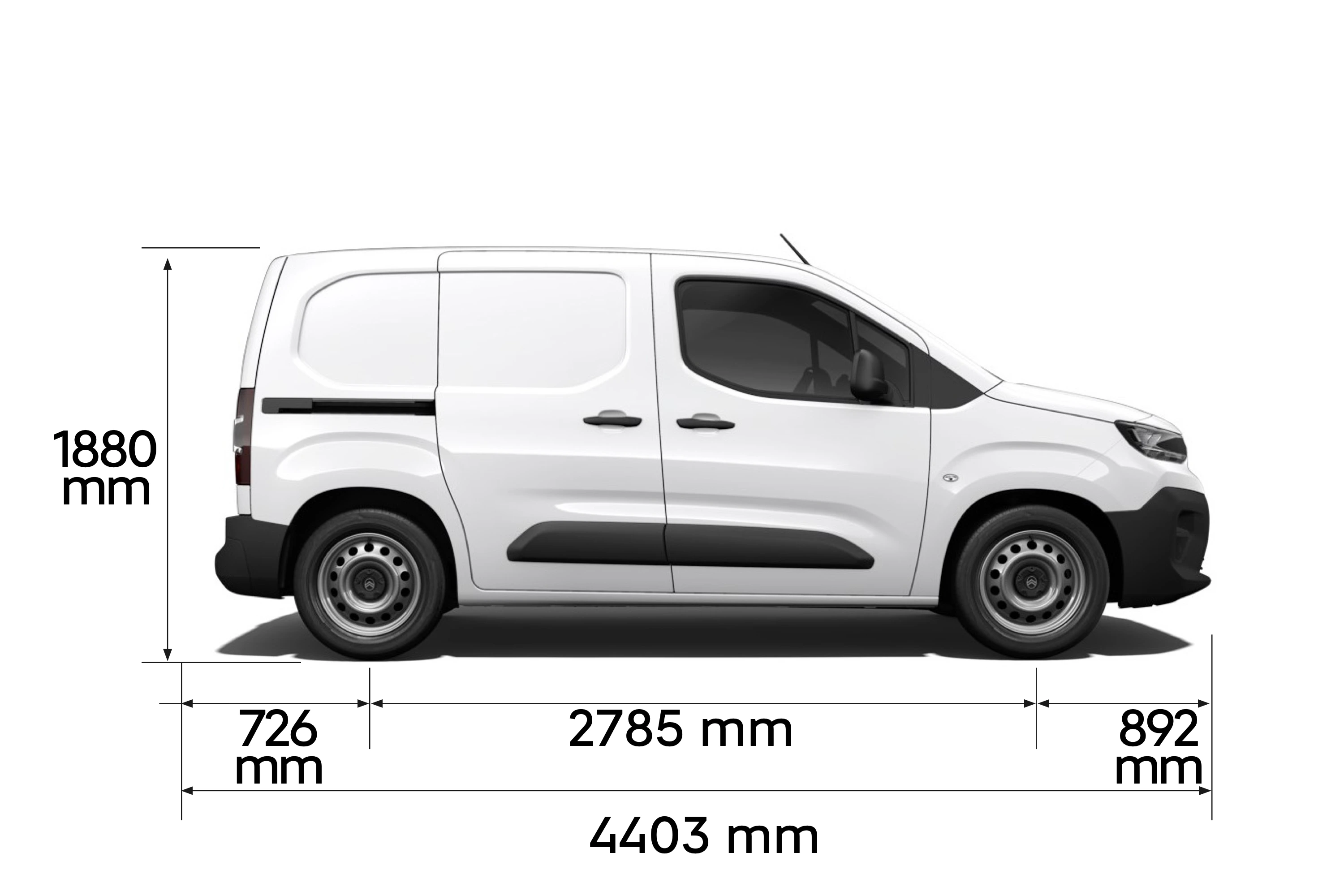 Side view of the Citroën Berlingo Van in white, highlighting its exterior design.