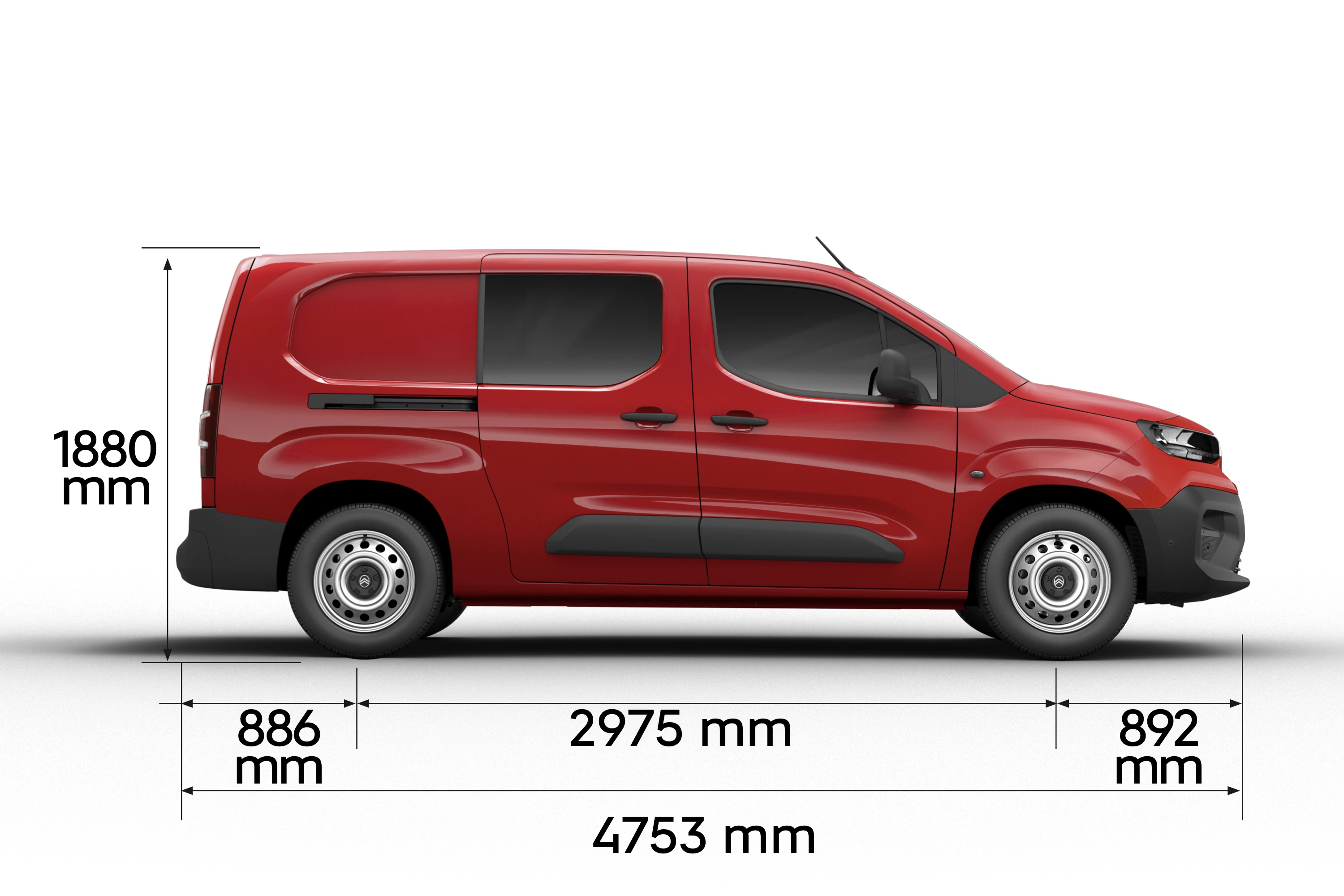 Side view of the Citroën Berlingo Van in red, highlighting its exterior design.