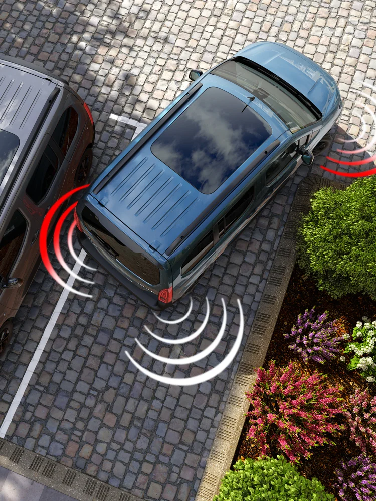 Draufsicht Kiama Blau Berlingo mit Front- und Hecksensoren verbessert Sicherheit, Sicht, Technologie und selbstbewusstes Manövrieren