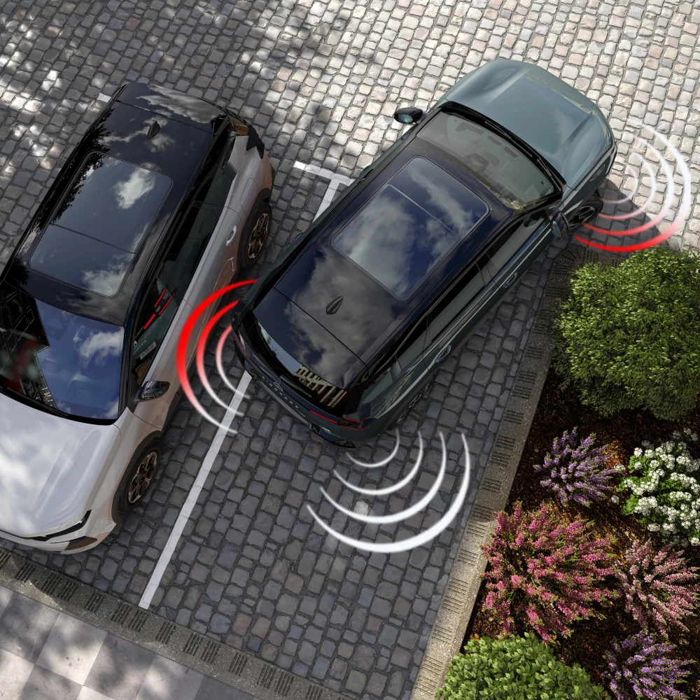 Draufsicht ë-C5 Aircross mit Front- und Hecksensoren verbessert Sichtbarkeit, Sicherheit, Technologie und Premium-Manövriervertrauen